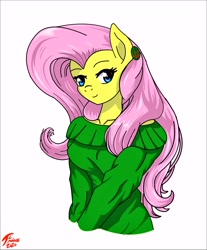 Size: 7024x8500 | Tagged: safe, artist:radiancebreaker, fluttershy, anthro, g4, absurd resolution, clothes, female, simple background, solo, sweater, sweatershy, white background