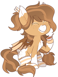 Size: 1876x2496 | Tagged: safe, artist:jetjetj, part of a set, oc, oc only, oc:creme brulee, bat pony, pony, clothes, commission, cute, eyes closed, female, mare, simple background, smiling, socks, solo, striped socks, transparent background, ych result