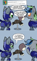 Size: 1280x2076 | Tagged: safe, artist:wadusher0, oc, oc:pun, oc:westwood, earth pony, pony, armor, facehoof, mannequin, night guard armor, pun