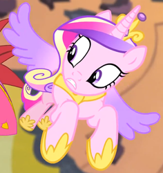 Size: 1090x1155 | Tagged: safe, screencap, princess cadance, alicorn, pony, g4, three's a crowd, colored wings, cropped, crown, female, flying, gradient wings, hoof shoes, jewelry, mare, regalia, solo, spread wings, tiara, wings