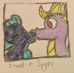Size: 410x402 | Tagged: safe, anonymous artist, oc, dragon, dragon only, duo, love, shipping, spyro the dragon, spyro the dragon (series), traditional art