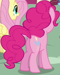 Size: 281x349 | Tagged: safe, screencap, pinkie pie, earth pony, pegasus, pony, g4, testing testing 1-2-3, balloonbutt, butt, cropped, female, mare, plot