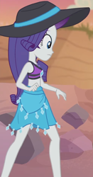Size: 770x1469 | Tagged: safe, screencap, rarity, aww... baby turtles, equestria girls, g4, my little pony equestria girls: better together, beach, breasts, clothes, cropped, female, geode of shielding, hat, magical geodes, rarity's blue sarong, rarity's purple bikini, sarong, sleeveless, solo, sun hat, swimsuit