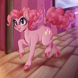 Size: 1280x1280 | Tagged: safe, artist:...macabre..., pinkie pie, earth pony, pony, g4, blushing, butt blush, ear blush, female, hooves, indoors, solo