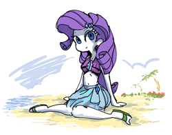 Size: 1740x1365 | Tagged: safe, artist:fuyugi, rarity, equestria girls, g4, beach, belly button, clothes, cute, female, ocean, palm tree, raribetes, simple background, solo, swimsuit, tree, white background
