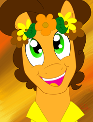 Size: 1536x2000 | Tagged: safe, artist:hufflepuffrave, cheese sandwich, earth pony, pony, g4, bust, cute, floral head wreath, flower, male, smiling, solo