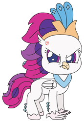 Size: 1281x1862 | Tagged: safe, alternate version, artist:supahdonarudo, derpibooru exclusive, edit, queen novo, classical hippogriff, hippogriff, g4, g4.5, my little pony: pony life, my little pony: the movie, angry, chibi, cross-popping veins, cute, cute when angry, g4 to g4.5, novobetes, scowl, simple background, style emulation, transparent background