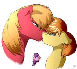 Size: 2000x1796 | Tagged: safe, artist:11-shadow, big macintosh, feather bangs, sugar belle, earth pony, pony, g4, female, floppy ears, gay, gay in front of girls, kissing, male, sad, ship:feathermac, shipping, shipping denied, simple background, transparent background