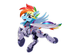 Size: 4096x3112 | Tagged: safe, alternate version, artist:nekokevin, rainbow dash, pegasus, pony, g4, the cutie re-mark, alternate hairstyle, alternate timeline, amputee, apocalypse dash, armor, artificial wings, augmented, crystal war timeline, eye scar, female, high res, mare, open mouth, prosthetic limb, prosthetic wing, prosthetics, scar, simple background, solo, torn ear, transparent background, wings