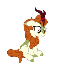 Size: 1710x2091 | Tagged: safe, artist:third uncle, autumn blaze, kirin, g4, sounds of silence, awwtumn blaze, cute, female, floppy ears, looking down, mare, pose, sad, sadorable, simple background, sitting, transparent background