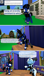 Size: 1024x1750 | Tagged: safe, artist:out-buck-pony, trixie, oc, pony, unicorn, g4, 3d, bowtie, bunny suit, clothes, comic, female, magician outfit, male, mare, rule 63, source filmmaker, stage, stallion