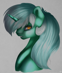 Size: 1171x1381 | Tagged: safe, artist:11-shadow, lyra heartstrings, pony, unicorn, g4, bust, female, gray background, portrait, simple background, solo