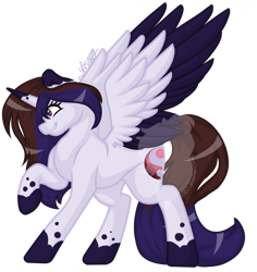 Size: 1080x1143 | Tagged: safe, artist:silentwolf-oficial, oc, oc only, alicorn, pony, alicorn oc, coat markings, eyelashes, horn, simple background, smiling, socks (coat markings), solo, transparent background, two toned wings, watermark, wings