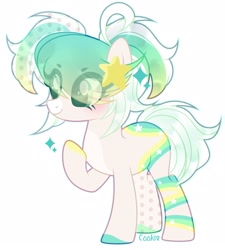 Size: 1942x2160 | Tagged: safe, artist:mint-light, oc, oc only, earth pony, pony, commission, earth pony oc, eye clipping through hair, eyelashes, raised hoof, simple background, smiling, solo, white background, ych result