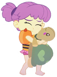 Size: 761x1024 | Tagged: safe, editor:huntercwalls, water lily (g4), turtle, equestria girls, equestria girls series, g4, spring breakdown, spoiler:eqg series (season 2), background removed, child, clothes, cute, female, hug, plushie, simple background, solo, swimsuit, toddler, transparent background