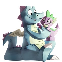 Size: 1280x1280 | Tagged: safe, artist:sifyro art, spike, dragon, g4, baby, baby dragon, berry, crossover, cute, dragon tales, duo, duo male, male, ord, simple background, smiling, spikabetes, white background, wingless spike