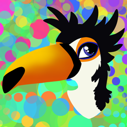 Size: 2300x2300 | Tagged: safe, artist:hellishnya, oc, oc only, oc:tristão, bird, griffon, toco toucan, toucan, toucan griffon, abstract background, beak, bust, commission, fluffy, head fluff, high res, lineless, male, paws, quadrupedal, solo, talons, ych result, zoomorphic
