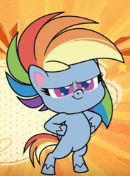 Size: 384x523 | Tagged: safe, screencap, rainbow dash, pony, g4.5, my little pony: pony life, the mysterious voice, bipedal, cropped, female, hooves on hips, mare, pose, proud, smiling, solo