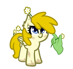 Size: 703x664 | Tagged: safe, artist:neuro, oc, oc only, oc:anon, oc:artemis sparkshower, pegasus, pony, fanfic:everyday life with guardsmares, 4chan, dirty, disembodied hand, everyday life with guardsmares, flower, flower in hair, hand, pegasus oc, simple background, transparent background