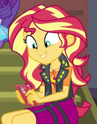 Size: 351x451 | Tagged: safe, screencap, rarity, sunset shimmer, costume conundrum, equestria girls, g4, my little pony equestria girls: better together, cropped, female, geode of empathy, magical geodes, phone, solo focus