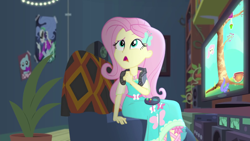 Size: 1920x1080 | Tagged: safe, screencap, fluttershy, costume conundrum, equestria girls, g4, my little pony equestria girls: better together, female, geode of fauna, magical geodes, solo, television, video game