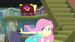 Size: 1920x1080 | Tagged: safe, screencap, fluttershy, costume conundrum, costume conundrum: sunset shimmer, equestria girls, g4, my little pony equestria girls: better together, book, female, geode of fauna, journal, magical geodes, solo