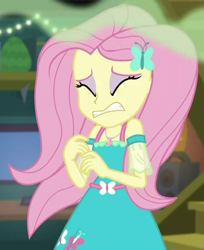 Size: 762x936 | Tagged: safe, screencap, fluttershy, costume conundrum, costume conundrum: sunset shimmer, equestria girls, g4, my little pony equestria girls: better together, cropped, eyes closed, female, geode of fauna, magical geodes, solo