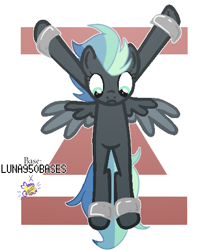 Size: 406x506 | Tagged: safe, alternate version, artist:luna950bases, artist:moonglow-w, oc, oc only, oc:stellar clouds, pegasus, pony, base used, bondage, commission, female, mare, simple background, solo, the washouts, white background, ych result