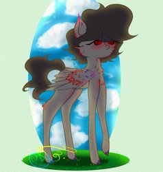 Size: 742x781 | Tagged: safe, artist:nel_liddell, oc, oc only, pegasus, pony, chest fluff, cloud, colored hooves, pegasus oc, signature, solo, wings