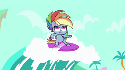 Size: 1920x1080 | Tagged: safe, screencap, rainbow dash, pony, g4.5, my little pony: pony life, the great divide, bipedal, surfing, wave