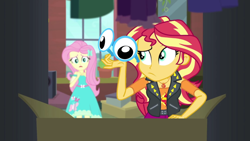 Size: 1920x1080 | Tagged: safe, screencap, fluttershy, sunset shimmer, costume conundrum, costume conundrum: sunset shimmer, equestria girls, g4, my little pony equestria girls: better together, female, geode of empathy, geode of fauna, magical geodes