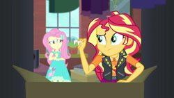 Size: 1920x1080 | Tagged: safe, screencap, fluttershy, sunset shimmer, costume conundrum, costume conundrum: sunset shimmer, equestria girls, g4, my little pony equestria girls: better together, female, geode of empathy, geode of fauna, magical geodes