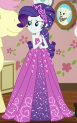 Size: 304x484 | Tagged: safe, screencap, rarity, costume conundrum, costume conundrum: applejack, equestria girls, g4, my little pony equestria girls: better together, bare shoulders, clothes, cropped, dress, female, sleeveless, strapless