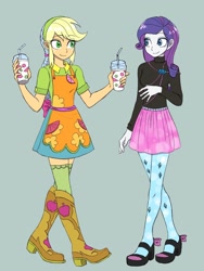 Size: 1620x2160 | Tagged: safe, artist:haibaratomoe, applejack, rarity, equestria girls, g4, boots, duo, female, shoes, simple background