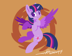Size: 1584x1224 | Tagged: safe, artist:supermoix, twilight sparkle, alicorn, pony, g4, abstract background, cute, female, flying, lineless, mare, no pupils, solo, spread wings, twilight sparkle (alicorn), wings