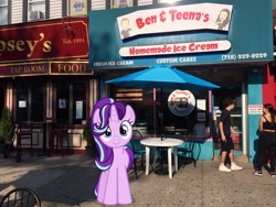 Size: 3264x2448 | Tagged: safe, artist:topsangtheman, starlight glimmer, pony, unicorn, g4, high res, ice cream shop, irl, looking at you, photo, ponies in real life, solo