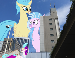 Size: 1280x985 | Tagged: safe, artist:oceanrailroader, princess skystar, queen novo, silverstream, hippogriff, g4, my little pony: the movie, female, giant hippogriff, highrise ponies, irl, photo, trio