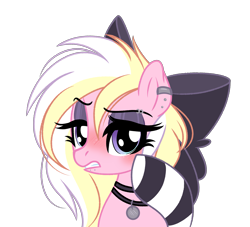 Size: 2961x2689 | Tagged: safe, artist:emberslament, oc, oc:bay breeze, pegasus, pony, blushing, bow, choker, clothes, collar, cute, ear piercing, eyebrow piercing, eyeshadow, female, goth, hair bow, high res, makeup, mare, piercing, simple background, snake bites, socks, striped socks, transparent background