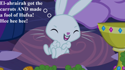 Size: 1280x720 | Tagged: safe, edit, edited screencap, editor:korora, screencap, angel bunny, twilight sparkle, castle mane-ia, g4, angelbetes, carrot, cute, food, goblet, laughing, the story of the trial of el-ahrairah, thinking, watership down