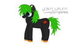 Size: 2560x1504 | Tagged: safe, artist:vinylwalk3r, oc, oc:vinylwalk3r, earth pony, pony, blue, character, eye, eyes, green, happy, headphones, hooves, lp, mane, notes, painted, simple background, smiling, transparent background, two toned mane, vinyl