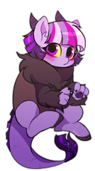 Size: 1045x1876 | Tagged: safe, artist:riukime, oc, oc only, oc:jinx, draconequus, hybrid, blushing, female, filly, horn, interspecies offspring, offspring, parent:discord, parent:twilight sparkle, parents:discolight, simple background, solo, transparent background