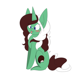 Size: 1000x1000 | Tagged: safe, artist:kaggy009, oc, oc only, oc:peppermint pattie (unicorn), pony, unicorn, ask peppermint pattie, female, mare, solo, tongue out