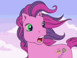 Size: 720x540 | Tagged: safe, screencap, skywishes, earth pony, pony, dancing in the clouds, g3, animated, blinking, female, gif, mare, open mouth, solo, windswept mane