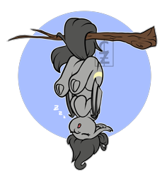 Size: 3463x3674 | Tagged: safe, artist:cleoziep, oc, oc only, oc:crescent, bat pony, pony, behaving like a bat, cute, eyes closed, female, frog (hoof), hanging, hanging upside down, high res, mare, patreon, patreon reward, simple background, sleeping, snoring, solo, transparent background, tree branch, underhoof, upside down