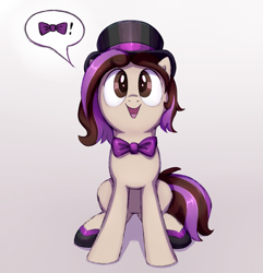 Size: 1579x1637 | Tagged: safe, artist:thebowtieone, oc, oc only, oc:bowtie, earth pony, pony, bowtie, cute, female, gradient background, hat, mare, ocbetes, pictogram, solo, top hat