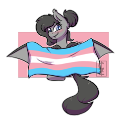 Size: 4099x3899 | Tagged: safe, artist:cleoziep, oc, oc only, oc:crescent, bat pony, pony, blushing, cute, female, mare, patreon, patreon reward, pride, pride flag, simple background, sitting, smiling, solo, spread wings, transgender pride flag, transparent background, wings