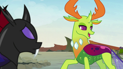 Size: 1920x1080 | Tagged: safe, screencap, pharynx, thorax, changedling, changeling, g4, to change a changeling, king thorax, lidded eyes, male