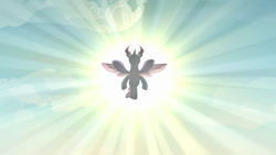 Size: 1920x1080 | Tagged: safe, screencap, pharynx, changedling, changeling, g4, to change a changeling, crepuscular rays, flying, male, prince pharynx, spread wings, wings