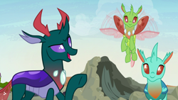 Size: 1920x1080 | Tagged: safe, screencap, arista, cornicle, pharynx, changedling, changeling, g4, to change a changeling, prince pharynx, raised hoof