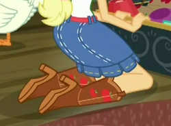 Size: 385x284 | Tagged: safe, screencap, applejack, costume conundrum, costume conundrum: applejack, equestria girls, equestria girls series, g4, spoiler:eqg series (season 2), applebutt, ass, boots, butt, clothes, cowboy boots, cropped, denim skirt, legs, pictures of legs, shoes, skirt